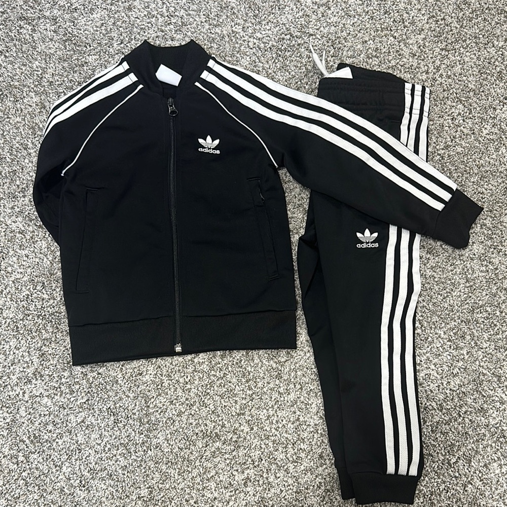 Adidas Black Jacket and Pants Set with White Accents